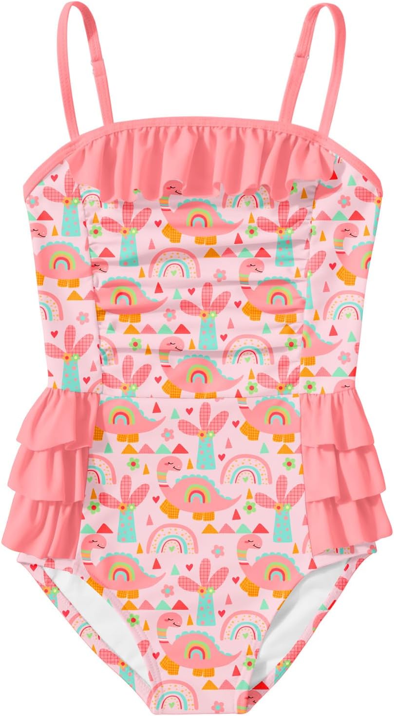 Funnycokid Girls Swimsuit One Piece Bathing Suit Toddler Swimwear 3-8 Years