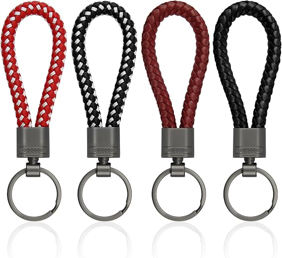 4-Pack Braided Keychains, Woven PU Leather Keyring, Personalized Colorful Lanyard, Key Rings for Car Key Fobs, Keys, Bags and Wallet, Gift for Men Women