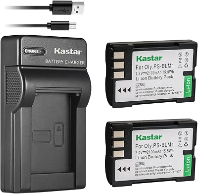 Kastar Battery 2 Pack & Slim USB Charger for Olympus BLM-1 BLM-01 PS-BLM1 C-5060 C-7070 C-8080 E-1 E-3 E-30 E-520 Olympus EVOLT E-300 EVOLT E-330 EVOLT E-500 EVOLT E-510 Olympus HLD-2 HLD-4 Grip