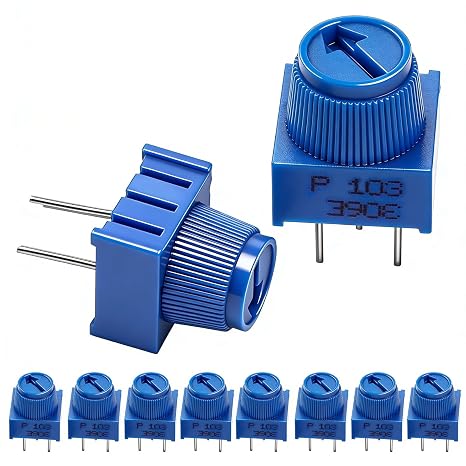10K Ohm Trim Potentiometer with Knob P103 3 Terminal pin Blue Variable Resistors (Pack of 10 Pcs)