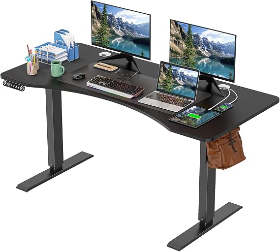 55 x 24 in Electric Standing Desk, Adjustable Height Stand up Desk with Ergonomic Curved Desktop & Mouse Pad, Multifunctional Home Office Desk(Black