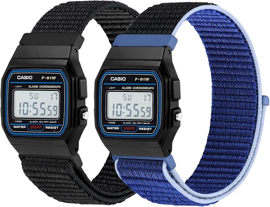 Nylon Straps Compatible with Casio F-91W/F-84/F-94/F-105/F-108/AE-1200/W-217H/W-218H/A-158W/A-168W/SGW-300H/W-800H, Adjustable Stretchy Sport Strap Comfortable Nylon Replacement Wristband