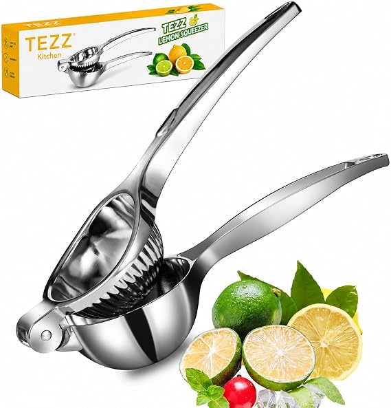 TEZZ Premium Lemon Squeezer, Large Heavy Duty Handhelp Juicer for Lemon, Metal Hand Press Citrus Juicer, Lime Squeezer Bar Tool, Manual Citrus Press