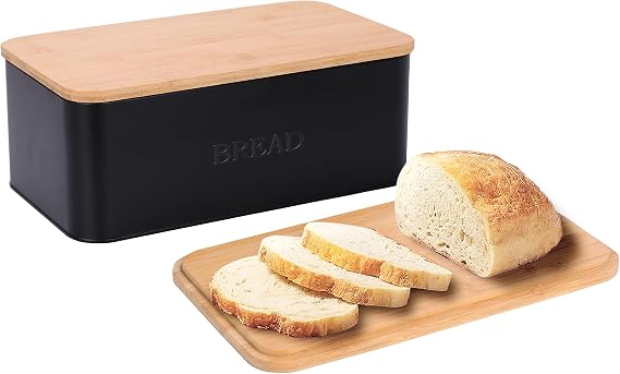 OUTSHINE Black Bread Box, Rustic Bread Box, Vintage Bread Box for Kitchen Countertop, Bread Bin Black