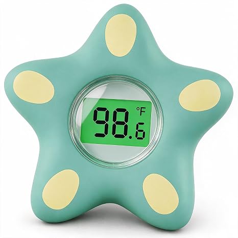 Baby Bath Thermometer for Infant & Toddler, Floating Digital Water Temperature Thermometer with 3-Color LED Backlight, Instant Accurate Reading,Baby Bath Toy,Hot & Cold Alert(Green starfish)