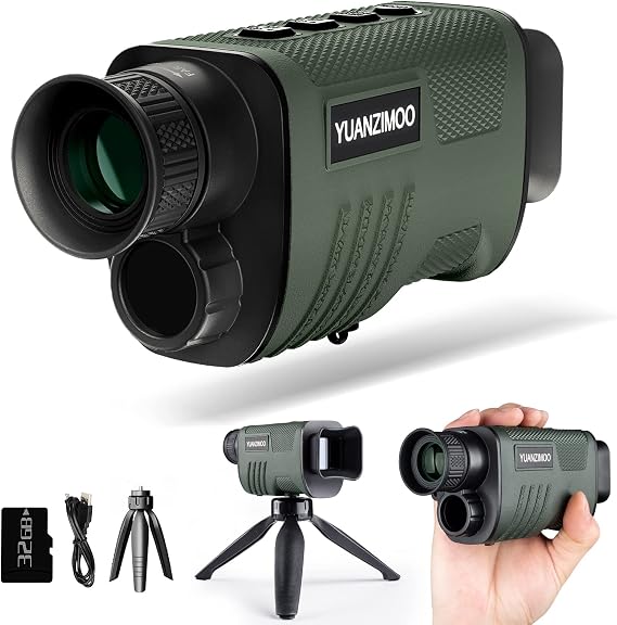 Gece görüşü monoküler dijital kızılötesi monoküler teleskop, %100 karanlık için, 8 x zoom, 2000 mAh, şarj edilebilir pil, yükseltme standı, 32 GB SD kart ve kart okuyucu, yetişkinler için, av, kamp