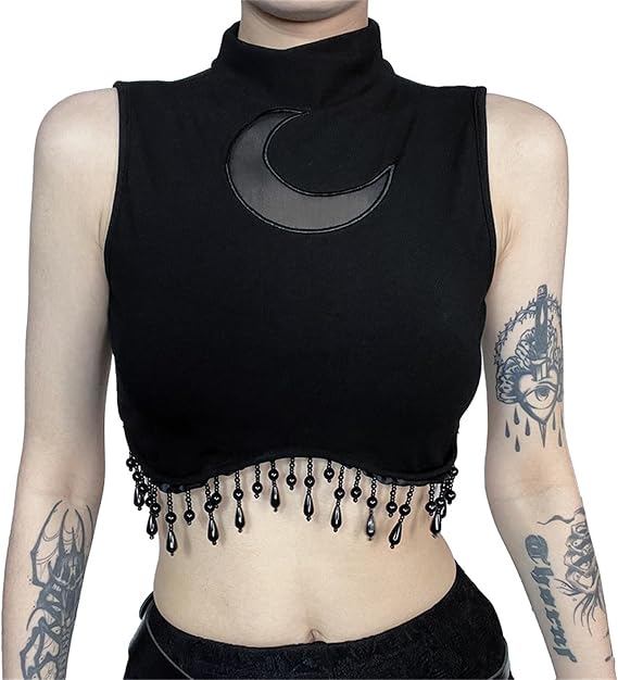 Women Gothic Crop Tank Top Y2k Cropped Camisole Shirt Grunge Cami