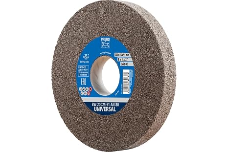 PFERD Vitrified Bench Grinding Wheel Universal, 8" Diameter, 1" Thick, 1-1/4" Arbor, 80 Grit, Aluminum Oxide, for General Metalworking - Part 61767