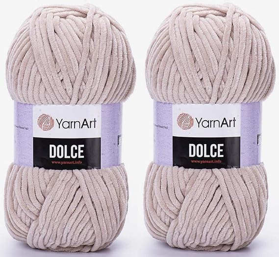 Yarn Art Dolce Yarn 100% MicroPolyester Lot of 2 skn 264 Yards 2x100gram Super Bulky :6 Baby Chenille Yarn (771 Beige)