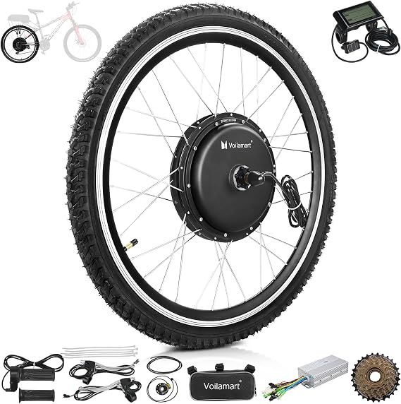 Voilamart Electric Bicycle Conversion Kit 48V 1000W Ebike 26" 135mm Rear Hub Motor Wheel Kit E-Bike Conversion Kit for Turn Pedal Bike into Ebike