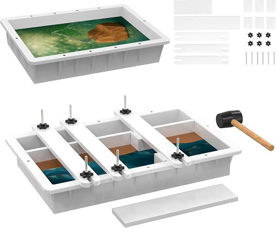 2Pcs Extra Large Adjustable Epoxy Resin Mold with Divider, 19.711.83.1 inch & 15.79.83.1 inch Epoxy Table Mold, Reusable Resin Molds for DIY Coffee Table, River Table, Charcuterie Board, Art Panel