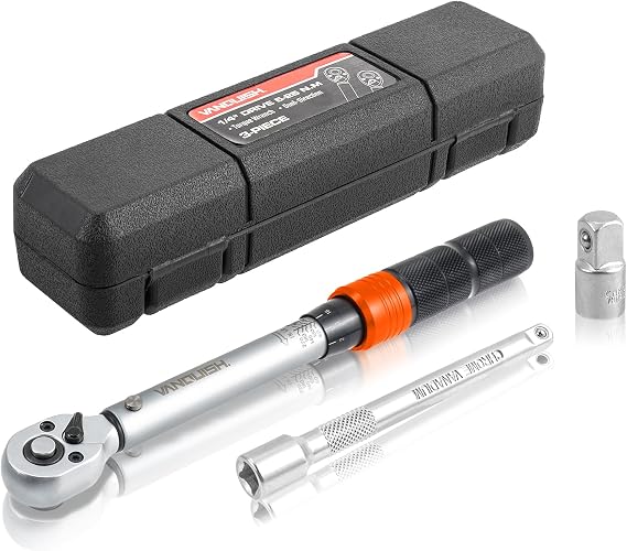 Vanquish 1/4-inch Drive Torque Wrench with 4" Extension Bar and 1/4" to 3/8" Adapter, 72-tooth, 40-220 IN.LB/4.5-24.8 Nm, 3% High Precision, 1601AM