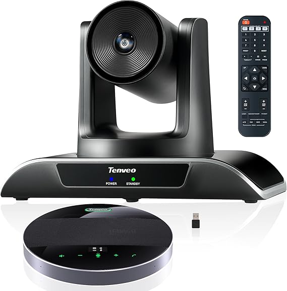 Tenveo 3X Optical Zoom 1080P 60FPS PTZ Conference System with 93Wide-Angle Lens and MagiCall Bluetooth Speakerphone, Video Output via USB 3.0/HDMI/RS485/RS232, Ideal for Large Meetings