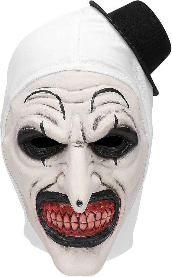 Bulex Scary Clown Mask with Hat White Art Clown Costume Mask Horror Killer Latex Full Head Prop Halloween Creepy Cosplay