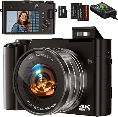 Digital Camera,64MP Vlogging Camera with 32G Memory Card Front and Rear Dual Cameras,4K Cameras with 16X Digital Zoom for BeginnersCharcoal