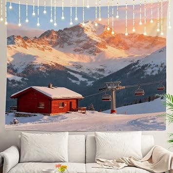 Shrahala Sunrise Wall Hanging - Winter in France Large Psychedelic Tapestry for Bedroom & Living Room (59.1 x 82.7 Inches, Brown Dusk)