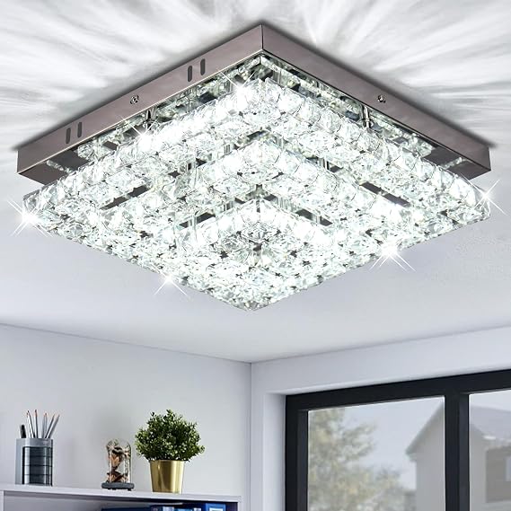 Square Crystal Ceiling Light Flush Mount Cool White