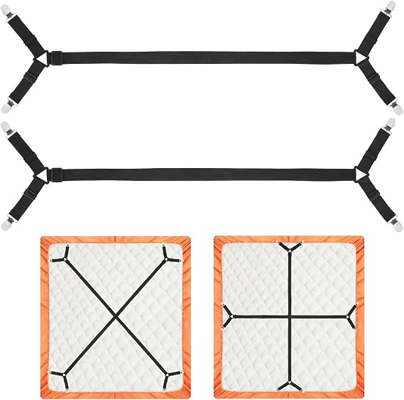 Bed Sheet Holder Straps, 2Pcs Elastic Adjustable Bed Sheet Grippers | Fitted Sheet Holder Keep Sheets in Place, Enhance Sleep Experience, Black