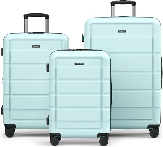 SHOWKOO Luggage Set 3 Piece Hardside PC+ABS Expandable Suitcase, Mint Green