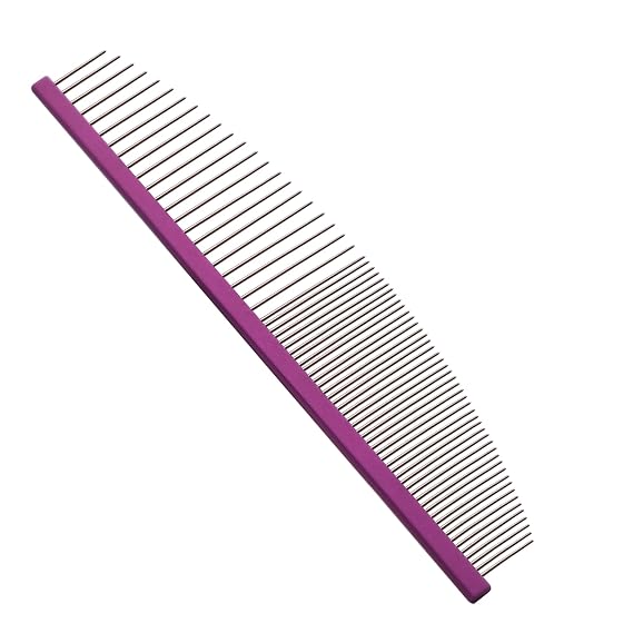 6.5 Inch Professional Crescent Coarse Grooming Pet Comb Lightweight Wide/Fine Tooth Butter Comb for Dogs & Cats Removing Tangles, Knots,Flea,Undercoat,and Excess Hair, Rounded Corners Design for Safe