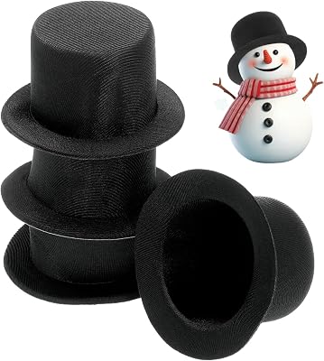 Angoily Mini Black Top Hats, 4PCS Snowman Hats for Crafts Mini Top Felt, Small Formal Bowler Santa for Snowman Figurines Doll DIY Craft Pet Tiny Caps for Dogs or Cats Christmas Party Hair Decoration