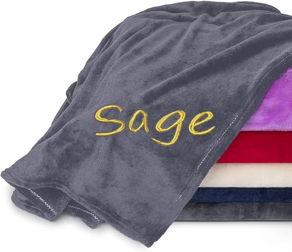 Personalized Blankets for Adults - Custom Blanket with Embroidered Name or Monogram - Soft Fleece Throw Cover for Bed & Couch - Grey (40"x60")