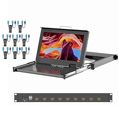 1U Rack Mount KVM Console, Arvitek 15.6 LCD Monitor KVM Switch 8 Port HDMI wCables,Keyboard Touchpad,Fits 23.631.5 Rack Depth, Full HD 1920x1080