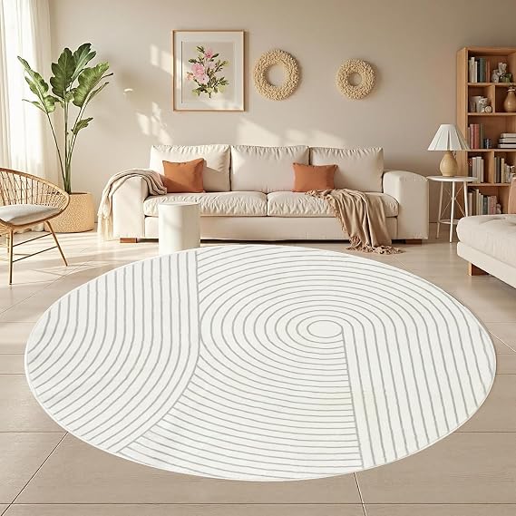 Modern Round Area Rug 6Ft Large Circle Line Rug