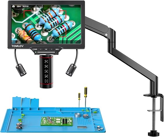 TOMLOV 3K Autofocus Microscope TM3K-AF Max 10" HDMI Digital Microscope with Spin Flex Arm