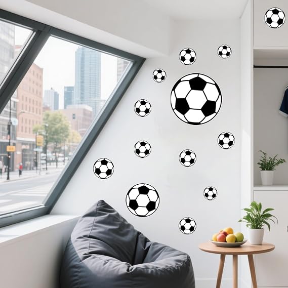 Football Wall Stickers in Different Sizes,53PCS Self-Adhesive PVC Removable Wall Decals,Personalized Accessories for Boys' Kids' Bedrooms Living Room Baby Nursery