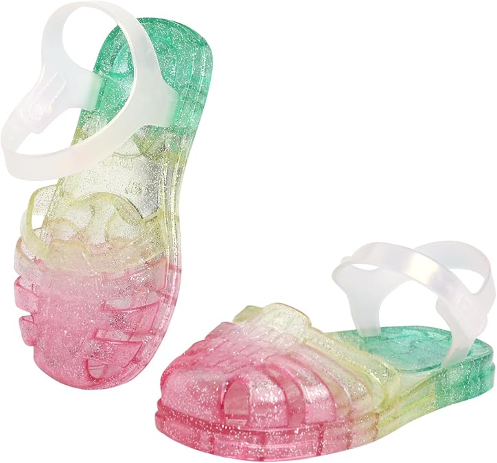 Jelly Sandals for Girls Fisherman Gladiator Water Beach Glitter Slingback Flat Sandals Closed Toe Princess Costume Summer Dress Shoes for Toddler/Little Kid/Big Kid