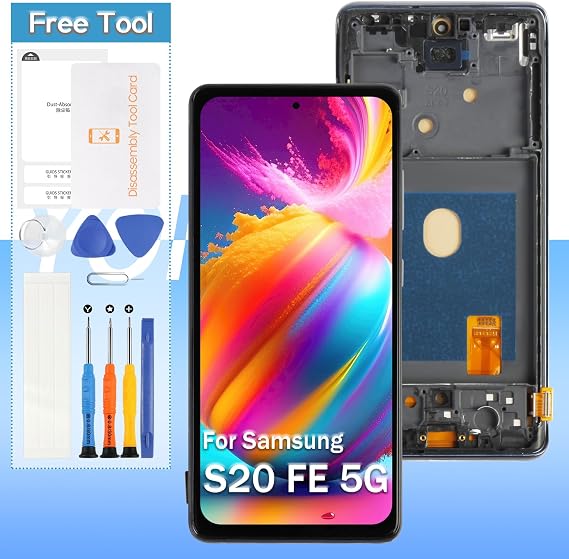 Screen Replacement for Samsung Galaxy S20 FE 5G OLED,for Samsung S20 FE 2022 SM-G781U1/DS G781A G781W G781V 6.5 OLED LCD Display Touch Digitizer Glass Assembly - Black with Frame - Tools