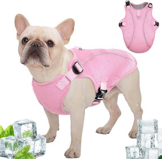 Kuoser Dog Cooling Vest Harness, Small Dog Cooler Jacket with Sun Protection, Adjustable Buckle for Outdoor Beach, Hiking, Training Pink S