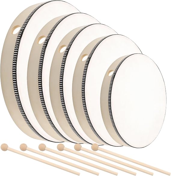 5 Pcs Hand Drum Set, 6 Inch 7 Inch 8 Inch 10 Inch 12 Inch Wood Frame Drum Kit with Drum Stick, Hand Held Drums for Adults, Beginners Party Supplies