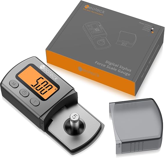Neoteck Digital Turntable Stylus Force Scale Gauge | Turntable Stylus Pressure Gauge with 0.01g/5.00g Orange LCD Backlight for Tonearm Phono Cartridge-Silver Grey