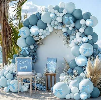 Dusty Blue Balloon Arch Kit - Double Stuffed Navy Light Pearl Blue Balloon Garland Pastel Latex Balloons for Baby Shower Birthday Wedding Bridal Party Decoration