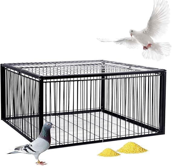 Pigeon Trap, Auto Trap Bird Cage, 4 Entrances, One-way Design for Entry but Not Exit, Bird Traps for Small Birds, Sparrow Trap, Suitable for Gardens, Balconies, Farms and Warehouses(Black,35.43