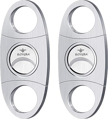 roygra Cigar Cutter Set 2 Pack, Guillotine Double Blade, Cigar Accessories for Men, Stainless Steel Smoking Accessories Tool, Portable Sharp Clean Cut - Silver