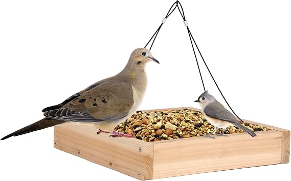 Wild Wings WWCF23 Rot Resistant Cedar Hanging Tray Bird Feeder with Fresh Seed Tray, Platform Feeder for Outdoor Wild Bird Seed Feeder and Decor, Wood