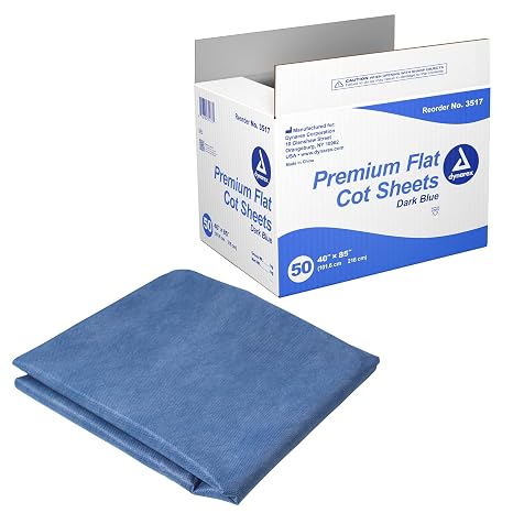 Dynarex Disposable Bed Sheets - Medical Cot Sheets & Covers for Mattress, Stretcher, Gurney - Waterproof Protectors - Breathable Non-Woven Fabric - Flat Sheet, 40x85 - 50 Count