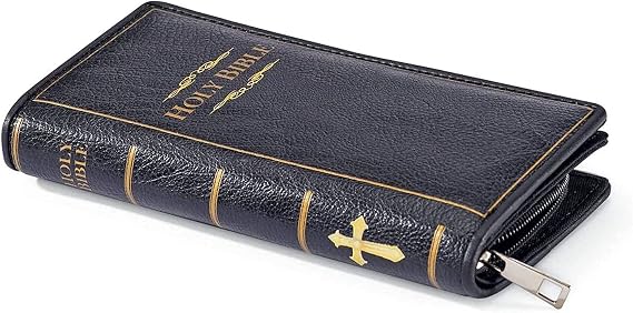 Holy Bible Book Wallet | Multi Card and Cash Holder | Magnetic Clasp Closure and Zip Around | Vinyl | 4 x 7.5