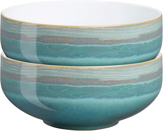 Denby 124048807 Azure Coast 2 Piece Cereal Bowl Set, Porcelain