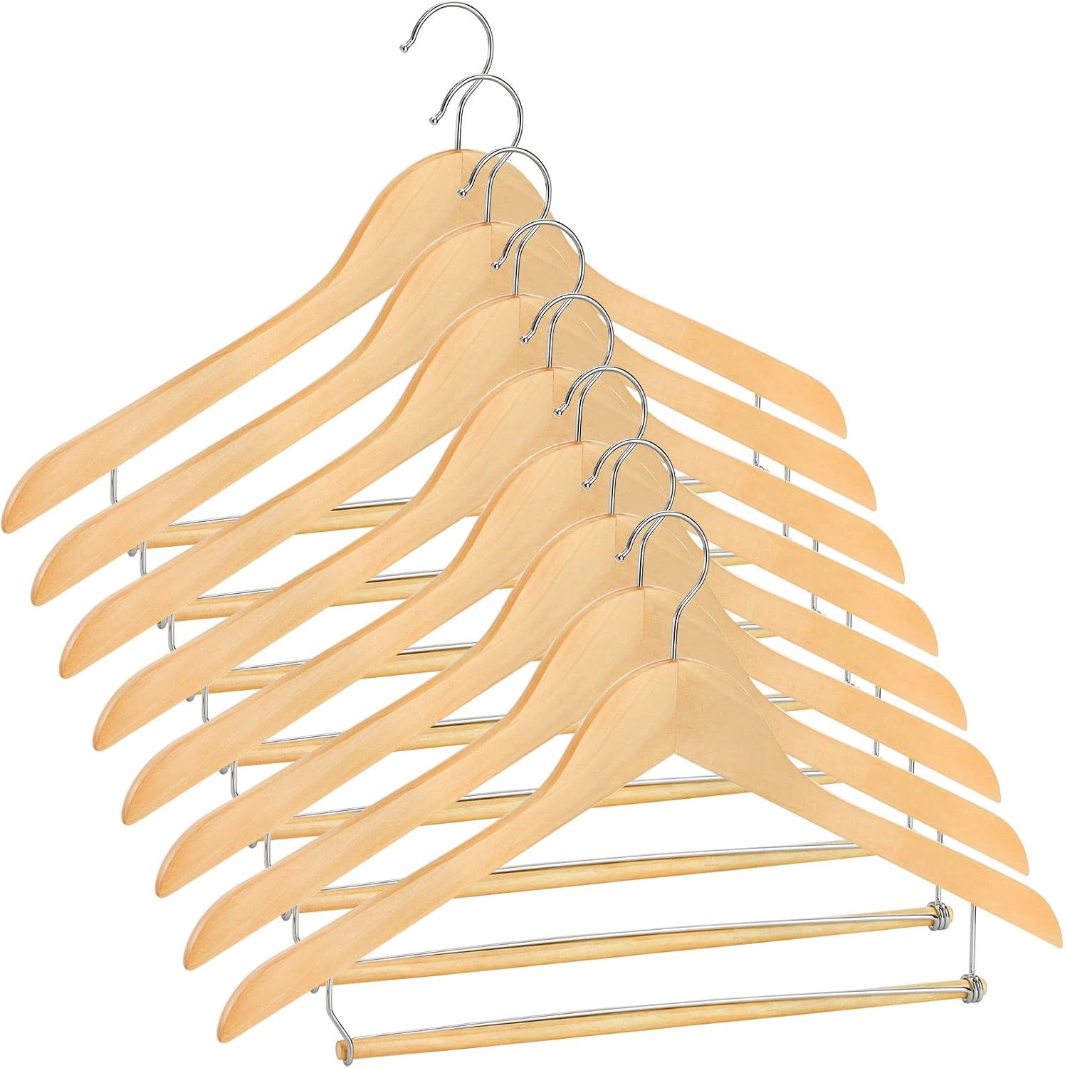 Tosnail 8 Pack Wooden Suit Coat Hangers with Locking Bar, Wood Hanger Pants Clothes Hanger - Flat Construction for Saving Space