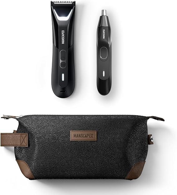 MANSCAPED The Perfect Duo 5.0 Contains: The Lawn Mower 5.0 Ultra Electric Groin & Body Hair Trimmer, Weed Whacker 2.0 Nose & Ear Hair Trimmer, The Shed Toiletry Bag