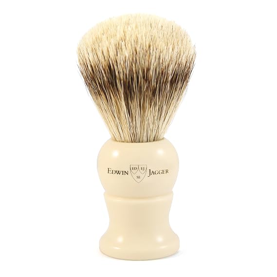 Edwin Jagger 1EJ287 Medium Super Badger Shaving Brush, Imitation Ivory for use with Shaving Cream or Soap for Men