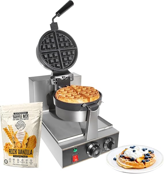 GorillaRock Belgian Waffle Maker Thick | Commercial Flip Waffle Iron | Stainless Steel | Rotating Mechanism | 110V (1 Belgian)