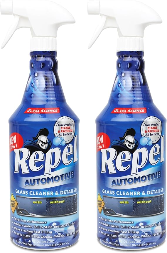Repel Auto Glass Cleaner, Streak-Free with Protective Nano Barrier. Minerals, Grime. Makes Glass Self-Cleaning. Safe & Non-Toxic - 32 oz