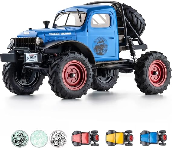 FCX24S RC Crawler 1/24 Remote Control Car, Power Wagon S 4WD RC Crawler Two-Speed Shift, RC Rock Crawler 8Km/h with Metal Gears for Adults (Blue)