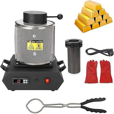Digital Gold Melting Furnace, Automatic Electric Gold Melting Furnace, 1150C  2102F Digital Melting Furnace Machine, Electric Melting Furnace Tongs with Mesh Guard & Graphite Crucible,Black-2KG2KG