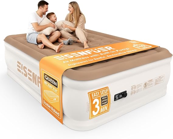 Air Mattress Queen with Built-in Pump, 18" Raised Blow Up Air Bed